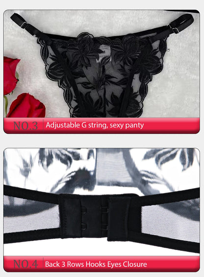 Z-Adult-Sexy Embroidery Appliques Lingerie Set Adjustable