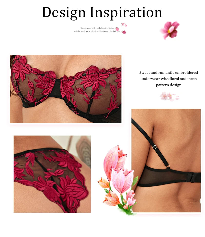 Z-Adult-Sexy Embroidery Appliques Lingerie Set Adjustable