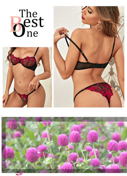 Z-Adult-Sexy Embroidery Appliques Lingerie Set Adjustable